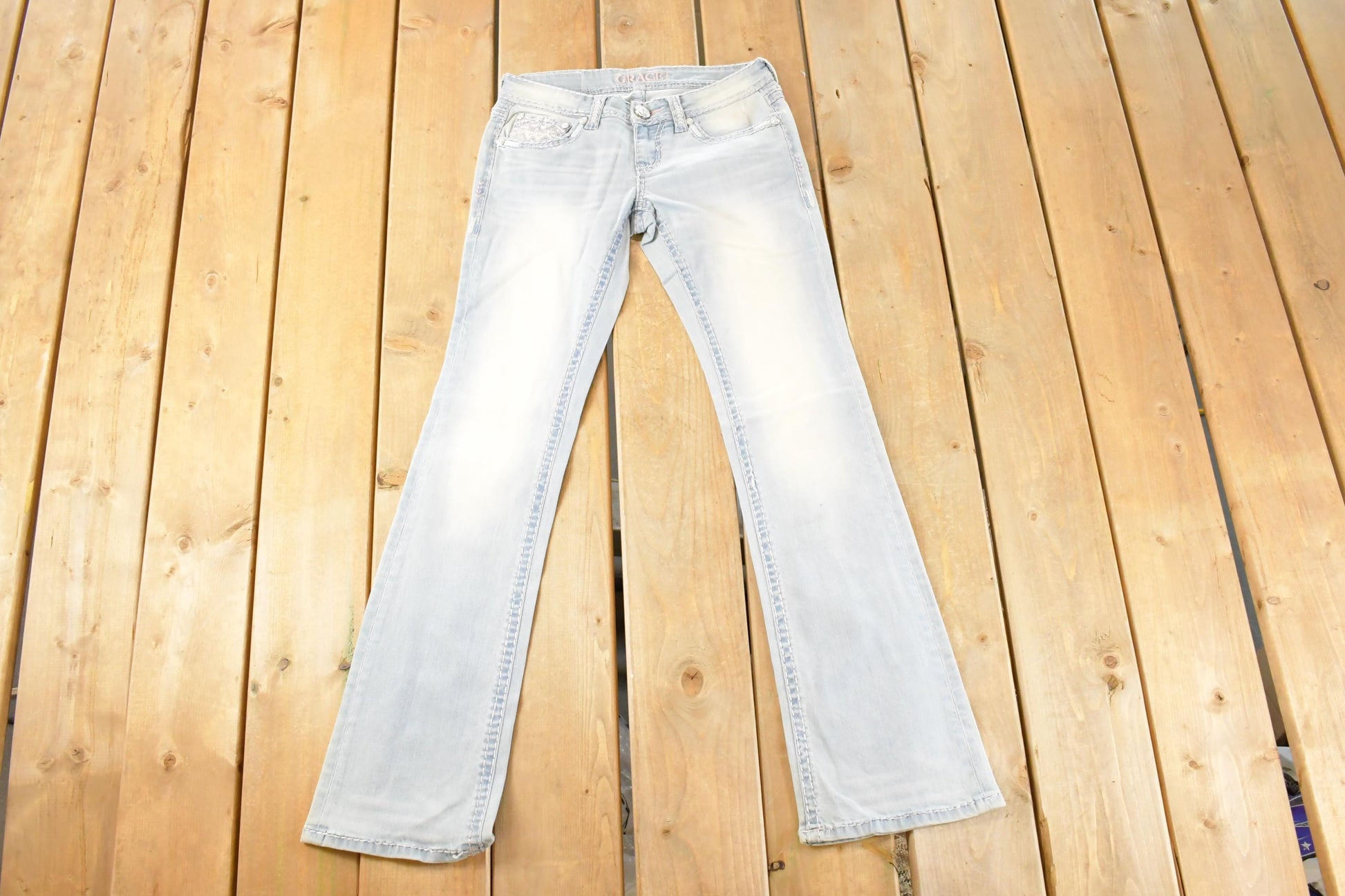 Vintage Deadstock Y2K Grace In LA Bedazzled Bootcut Low Rise Jeans Women's Size 26 x 30