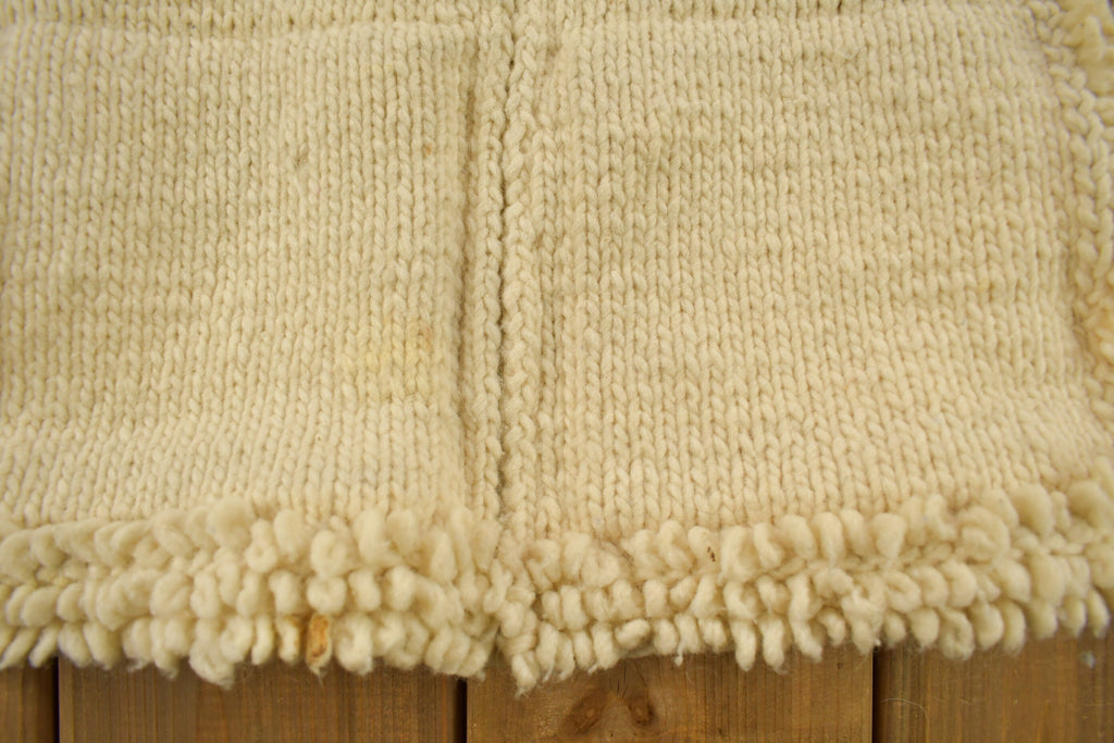 Vintage 1990s 100% Wool Hand Knit Zip Up Sweater
