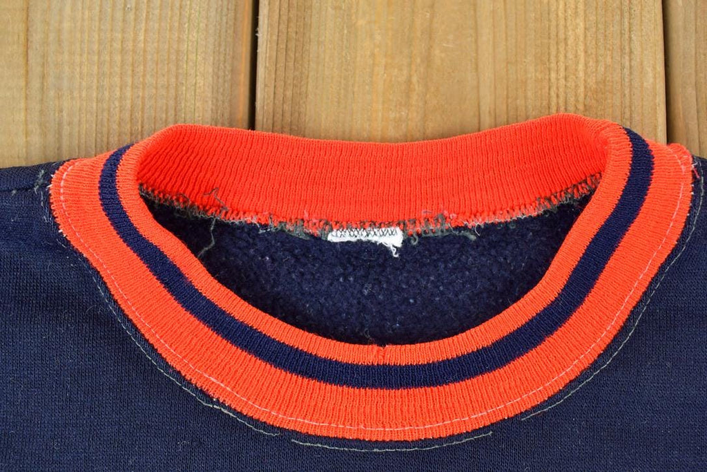 Vintage 1980s Blank Striped Collar Crewneck Sweatshirt