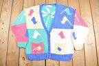 Vintage 1990s Golf Theme Knitted Cardigan Sweater