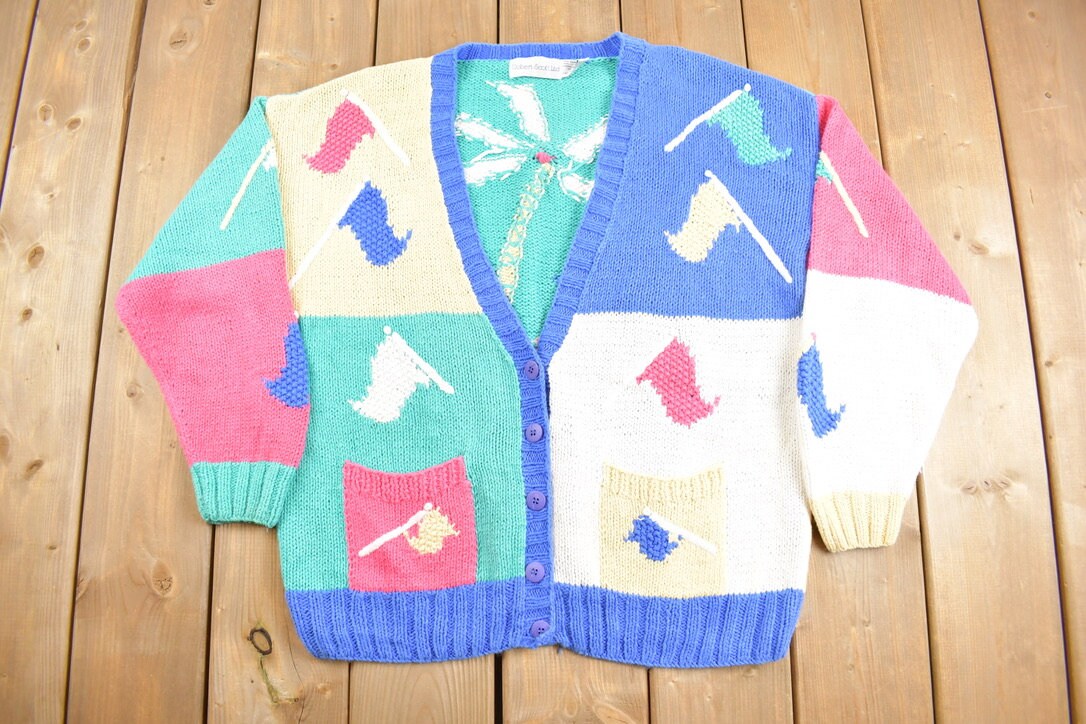 Vintage 1990s Golf Theme Knitted Cardigan Sweater