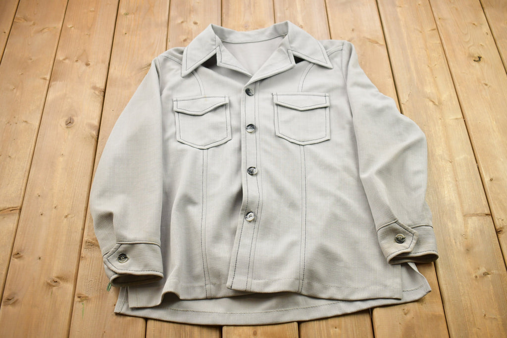 Vintage 1970s Blank Grey Button Up Shirt  1970s Button Up  Vintage Flannel  Basic Button Up  Vintage Button Up  70s Shirt