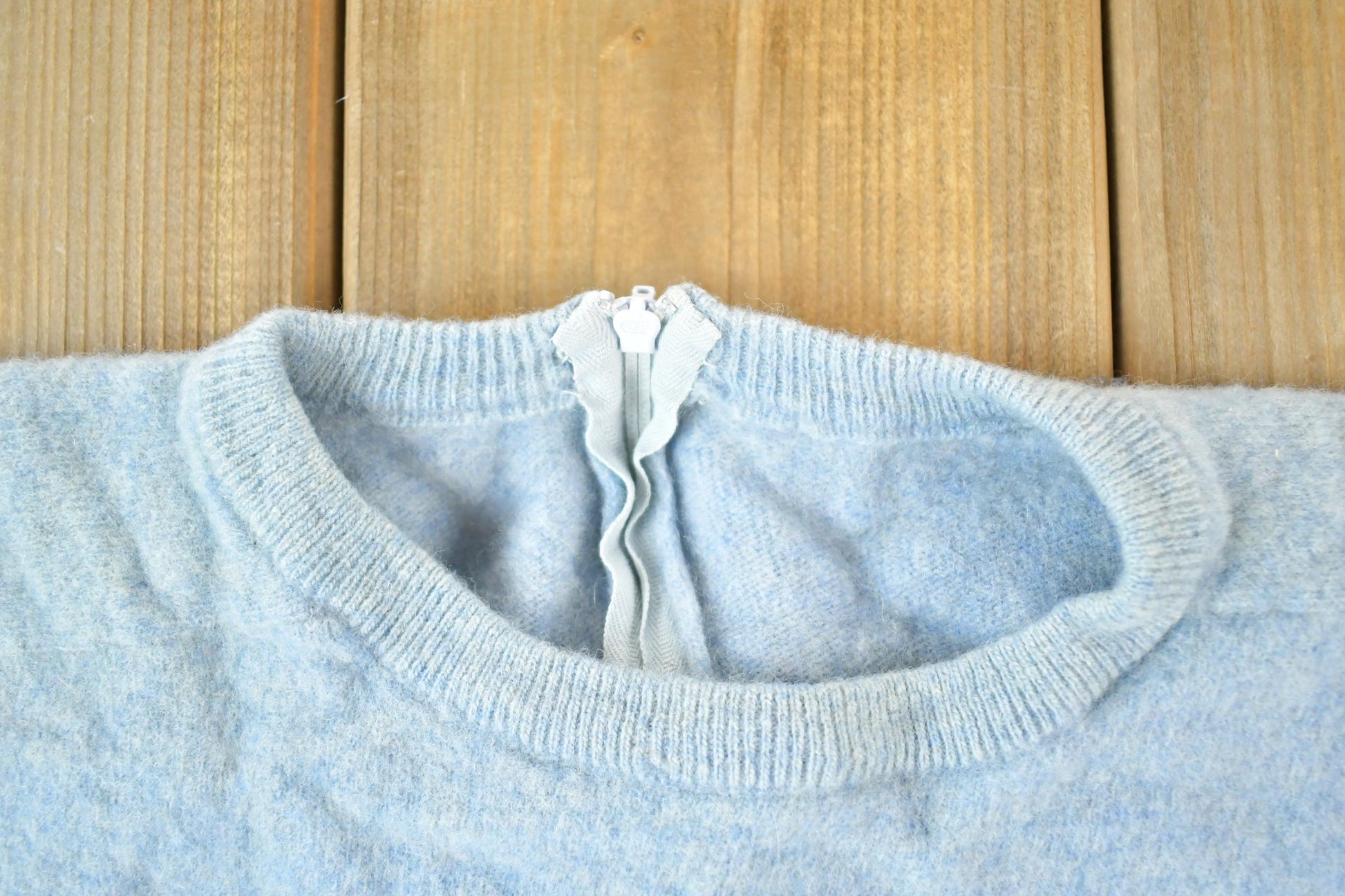 Vintage 1960s Wool Knit Light Blue Crewneck Sweater Womens XS
