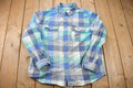 Vintage 1990s Blue Flannel Plaid Button Up Western Shirt