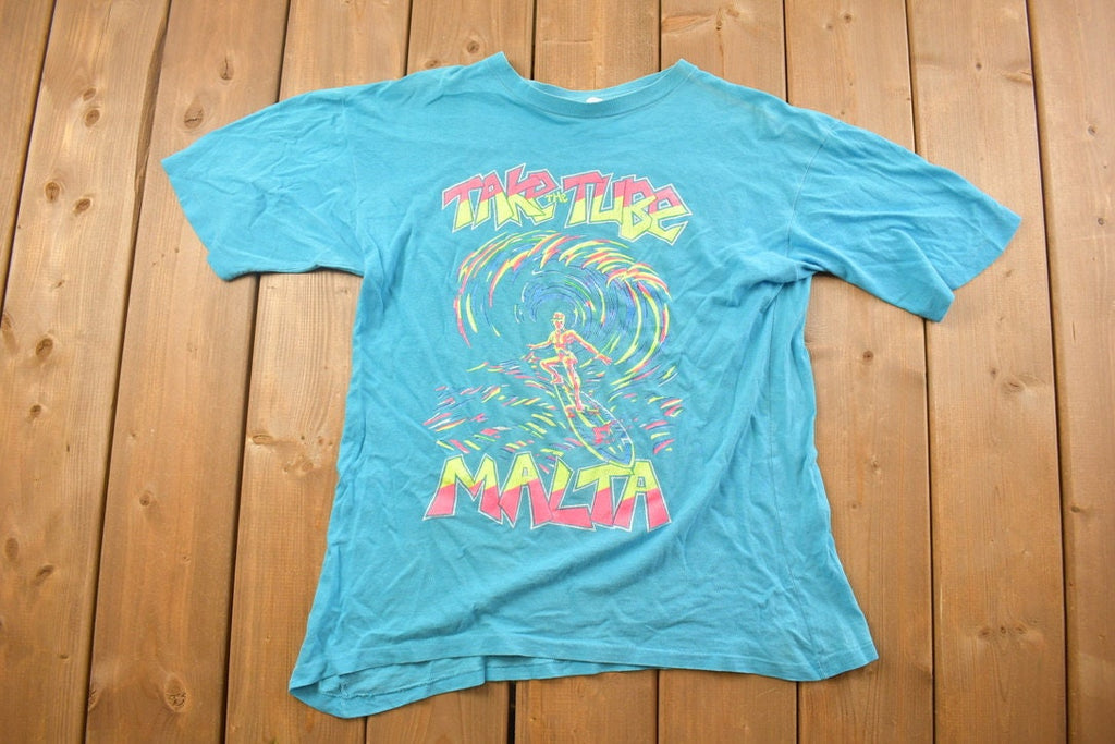 Vintage 1990s "Take The Tube" Malta Surf Graphic T Shirt