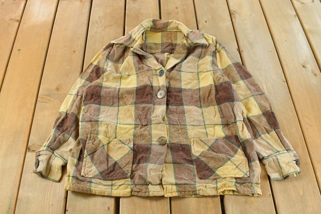 Vintage 1960s Plaid Wool Blazer Shirt Women's Large