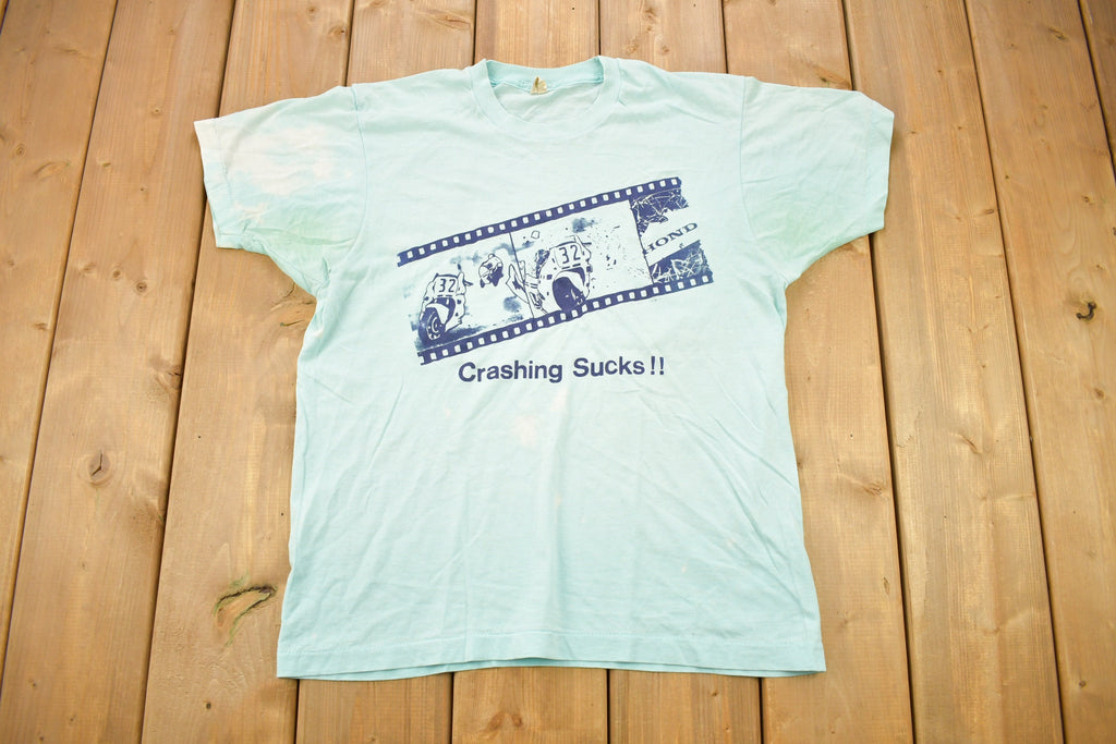 Vintage 1980s Honda Street Bike Crashing Sucks Graphic T Shirt