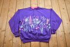 Vintage 1990s Floral Graphic Quarter Button Sweater