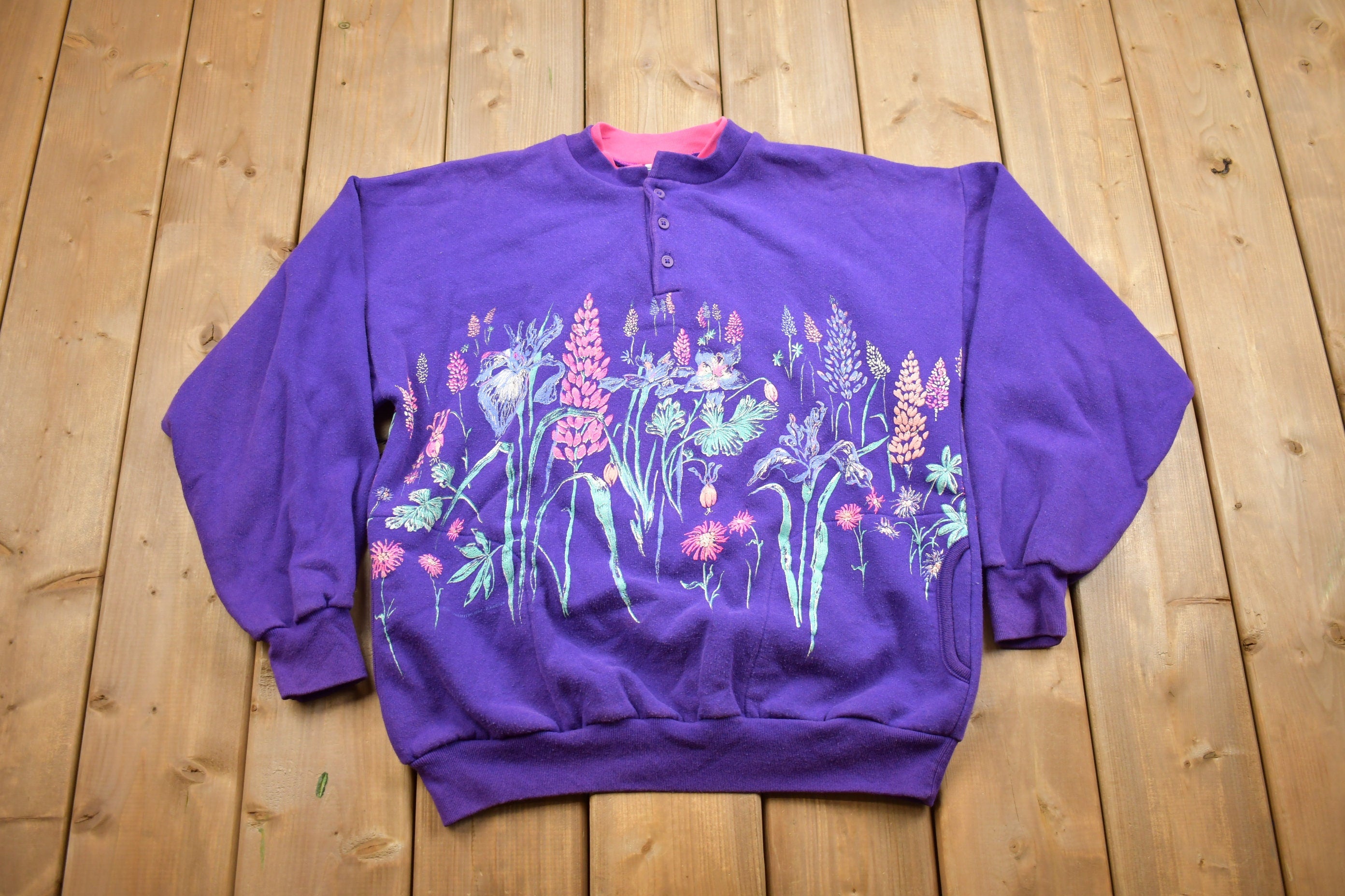 Vintage 1990s Floral Graphic Quarter Button Sweater