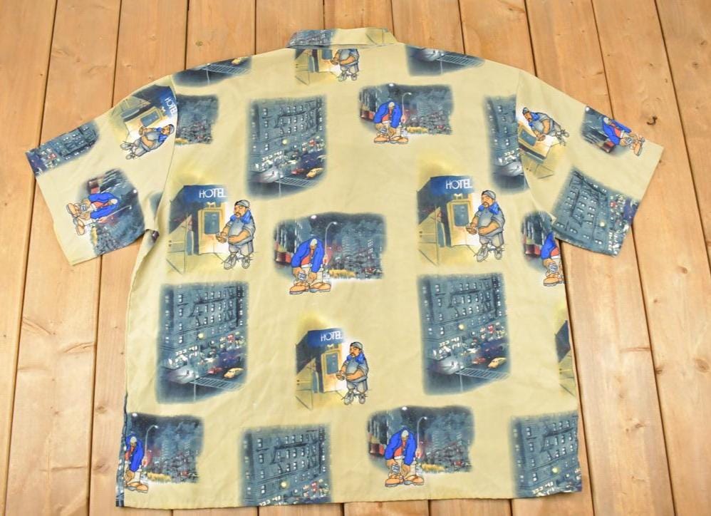 Vintage 1990s Up Roc AOP Hip Hop Hustler Rottweiler Abstract Button Up Shirt Men's XXL
