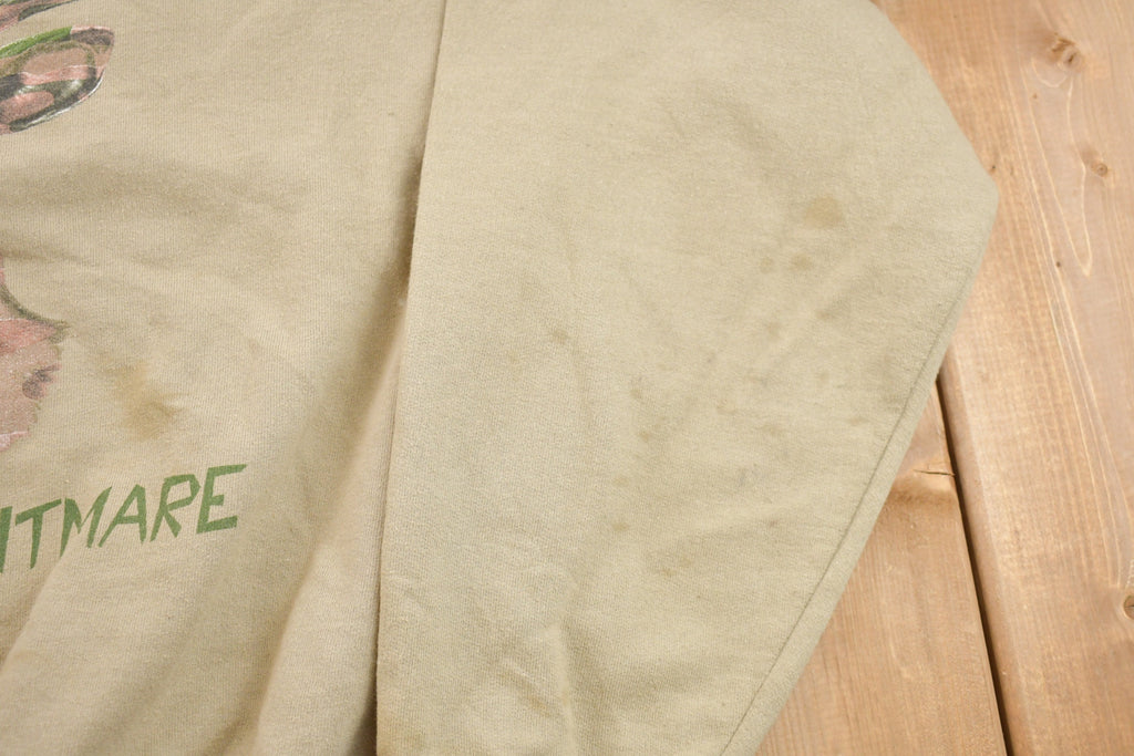 Vintage 1990s A Hunters Nightmare Camo Deer Graphic Crewneck Sweatshirt
