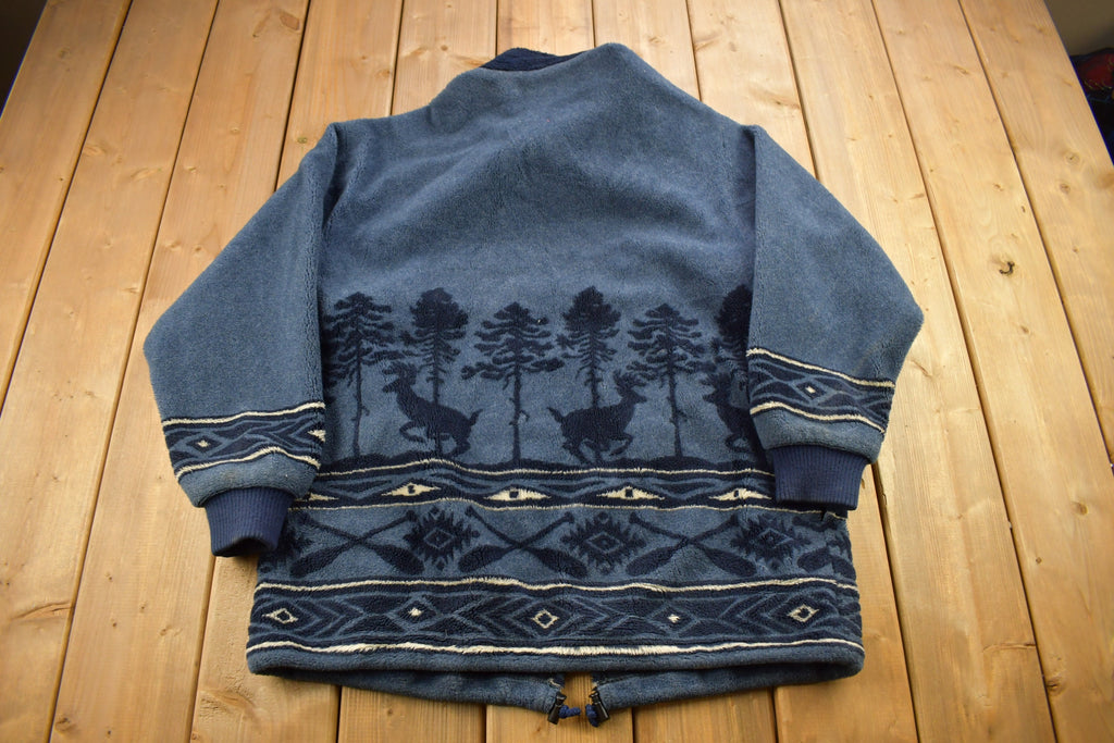 Vintage 1990s Deer & Wilderness Theme All Over Print Deep Pile Fleece Sweater