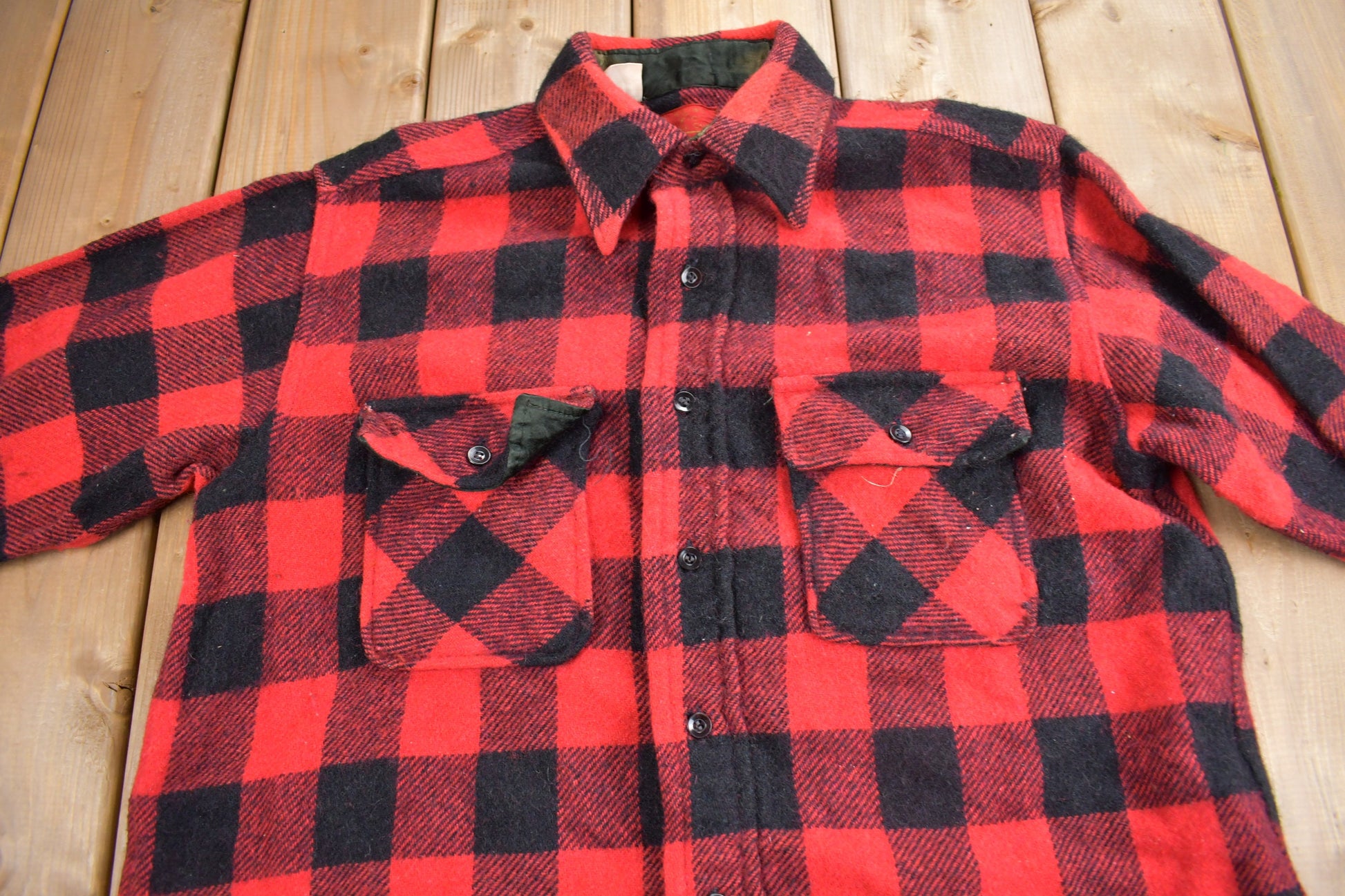 Vintage 1970s Sears Mens Store Buffalo Plaid Button Up Shirt