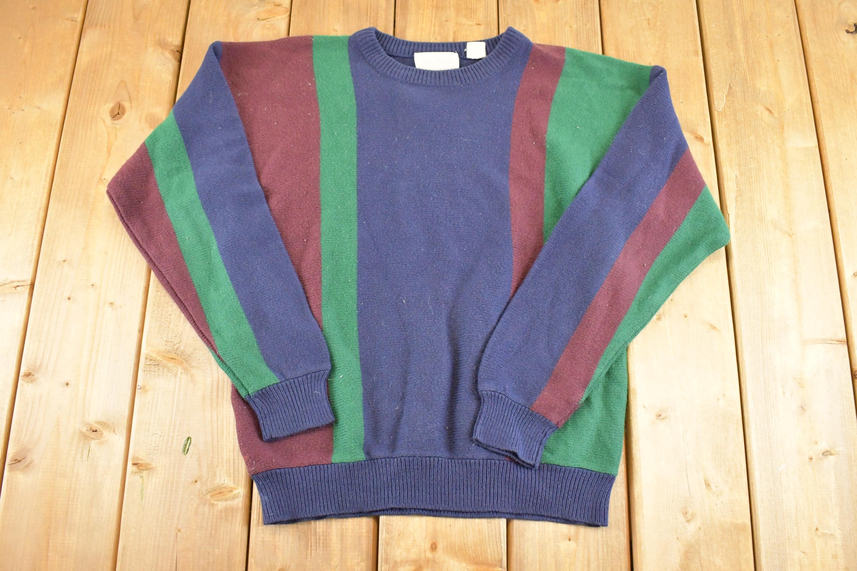 Vintage 1990s Color Block Knit Crewneck Sweater Men's M