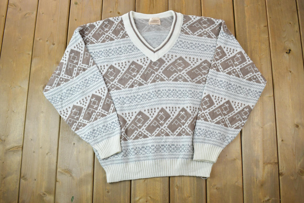 Vintage 1990s Mansport Knit V Neck Sweater / 90s Crewneck / Made In Canada / Preppy V Neck