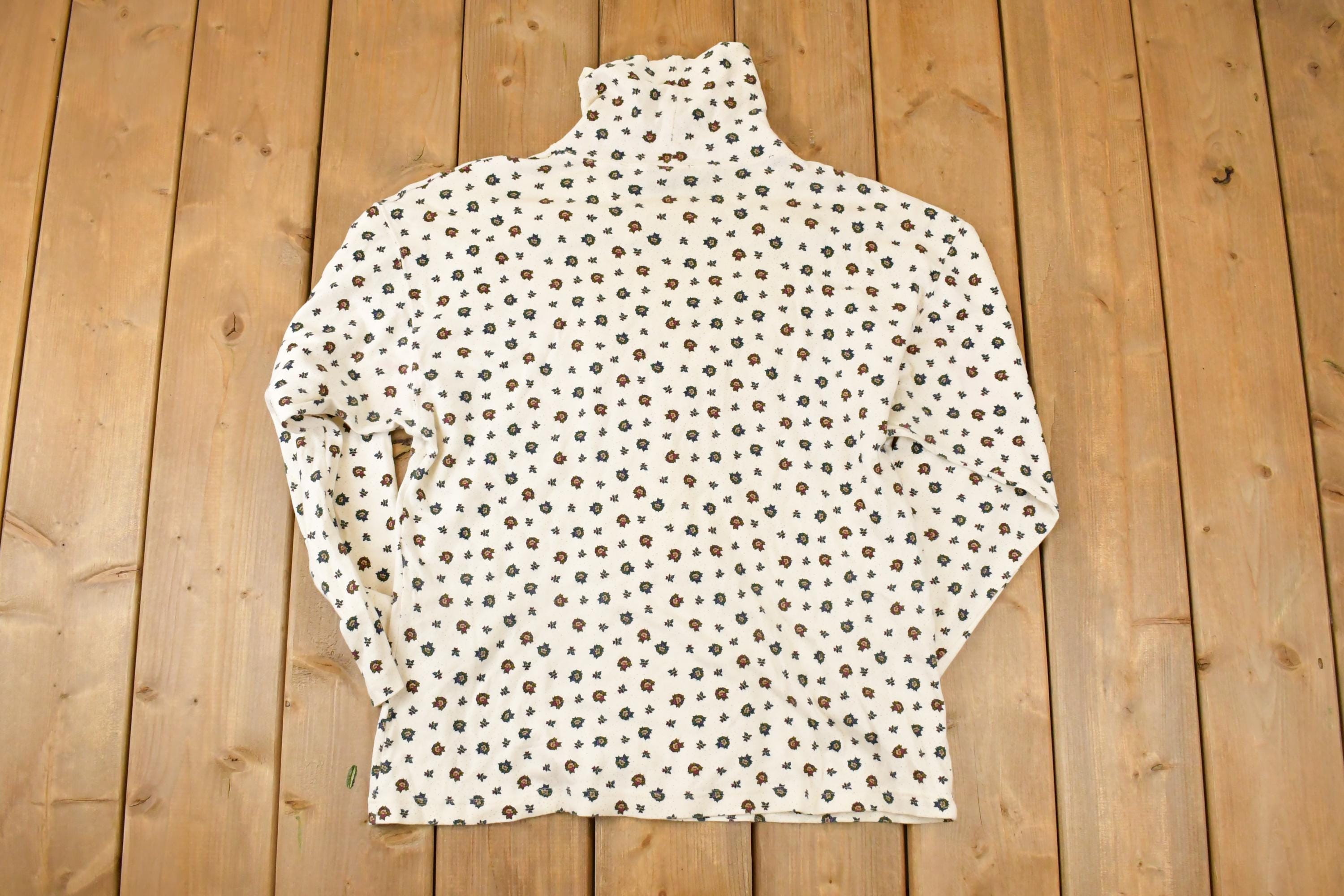 Vintage 1990s The Woolrich Woman AOP Floral Graphic Print Turtleneck Shirt Womens L  90's Destination Shirt