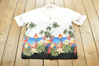Vintage 1990s Pacific Legend Palm Trees Parrots Hawaiian Button Up Shirt Men's L / Funky Crazy Pattern / Island Style / Made in USA
