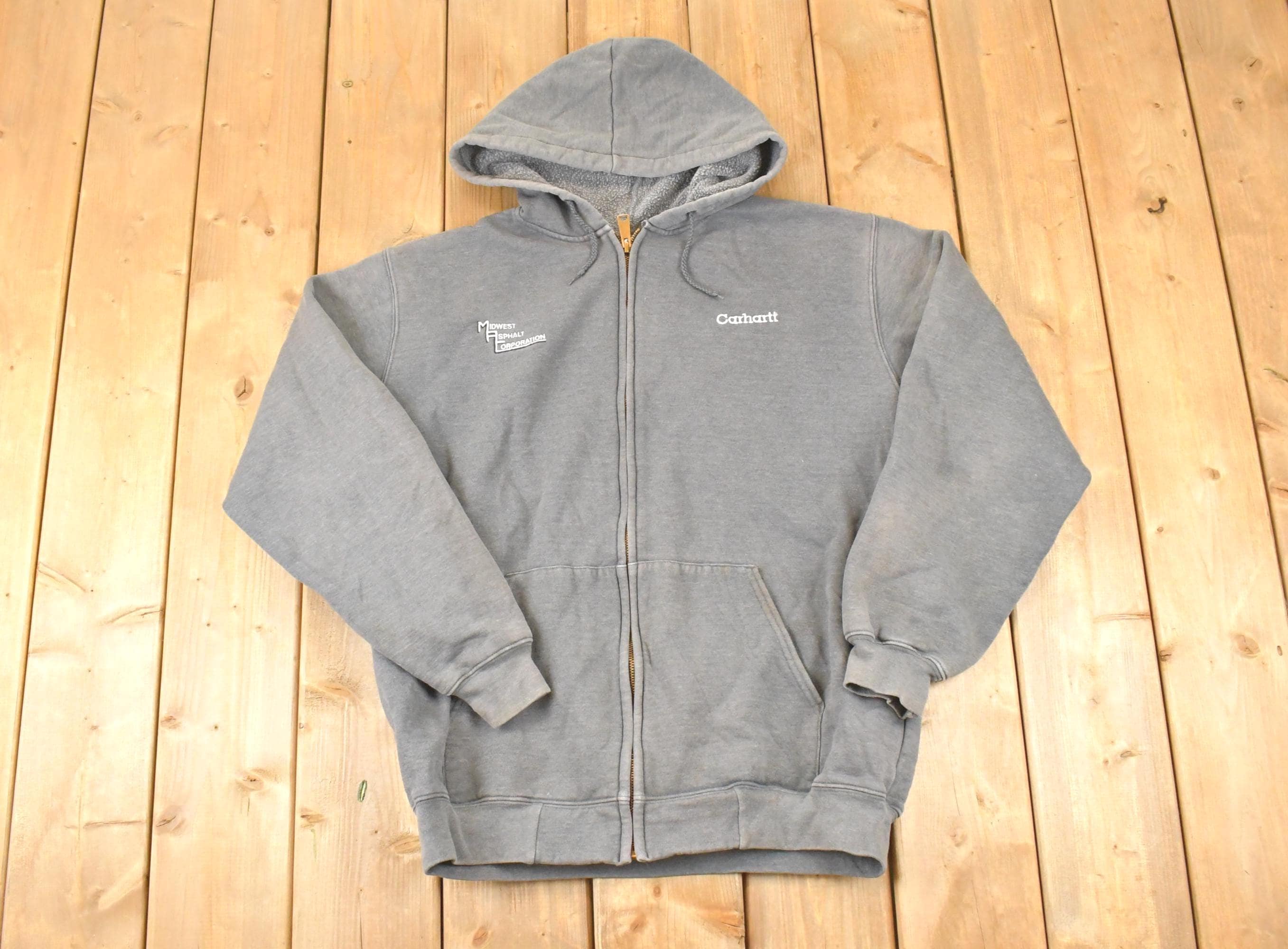 Vintage Y2K Distressed Carhartt Full Zip Hoodie Sweatshirt Men's L