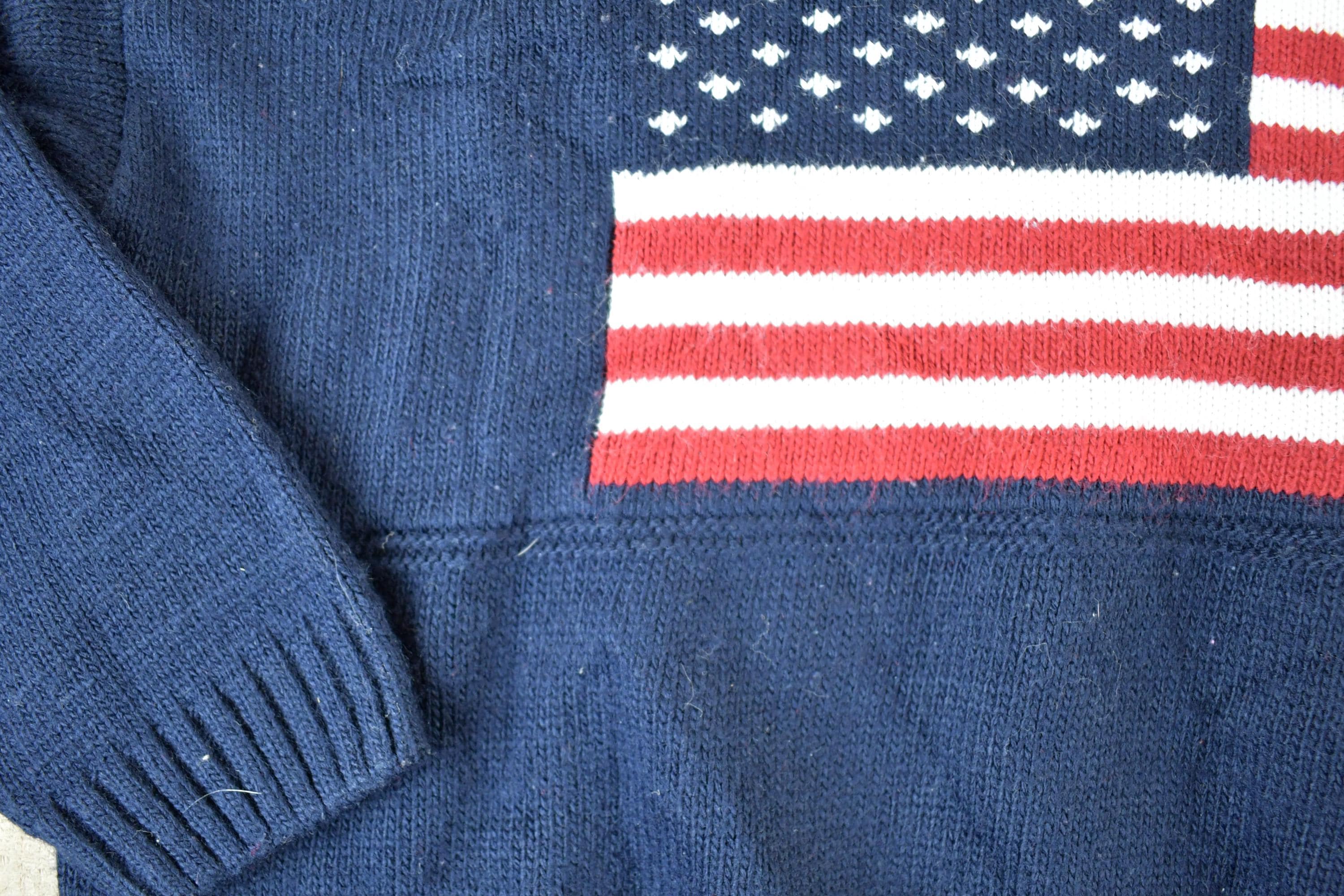 Vintage 1990s David Taylor American Flag Knit Crewneck Sweater Mens XL
