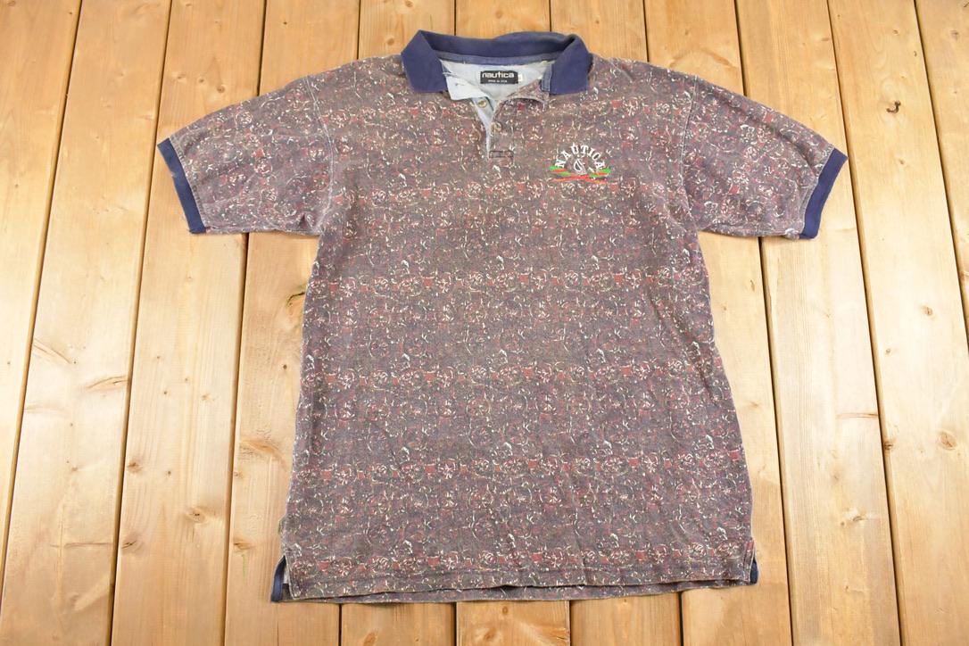 Vintage 1990s Nautica Boating Quarter Button Shirt Men's M / Preppy Button Up / 90's Dress Shirt