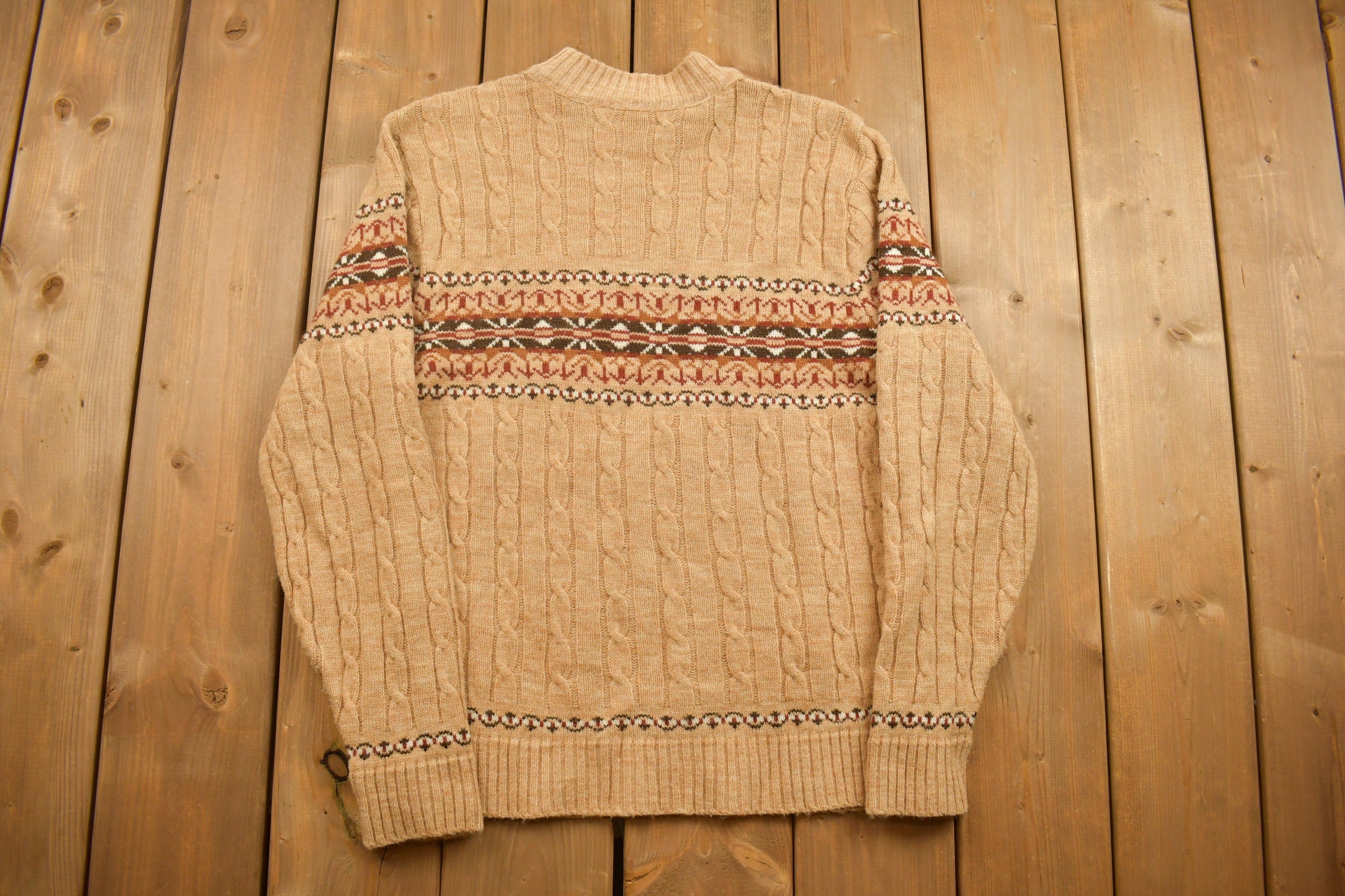 Vintage 1990s Brown Patterned Knitted Crewneck Sweater