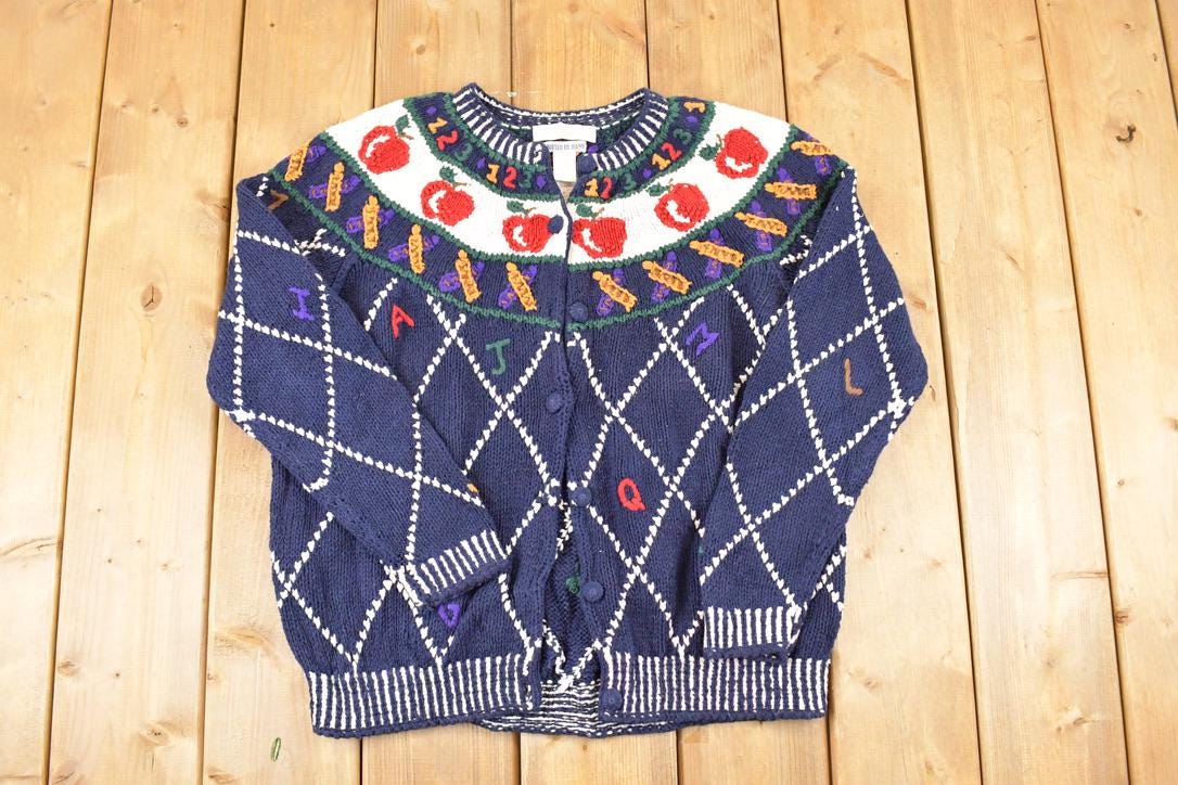 Vintage 1990s Cape Isle Knitters Apple Hand Knit Cardigan Sweater Women's L