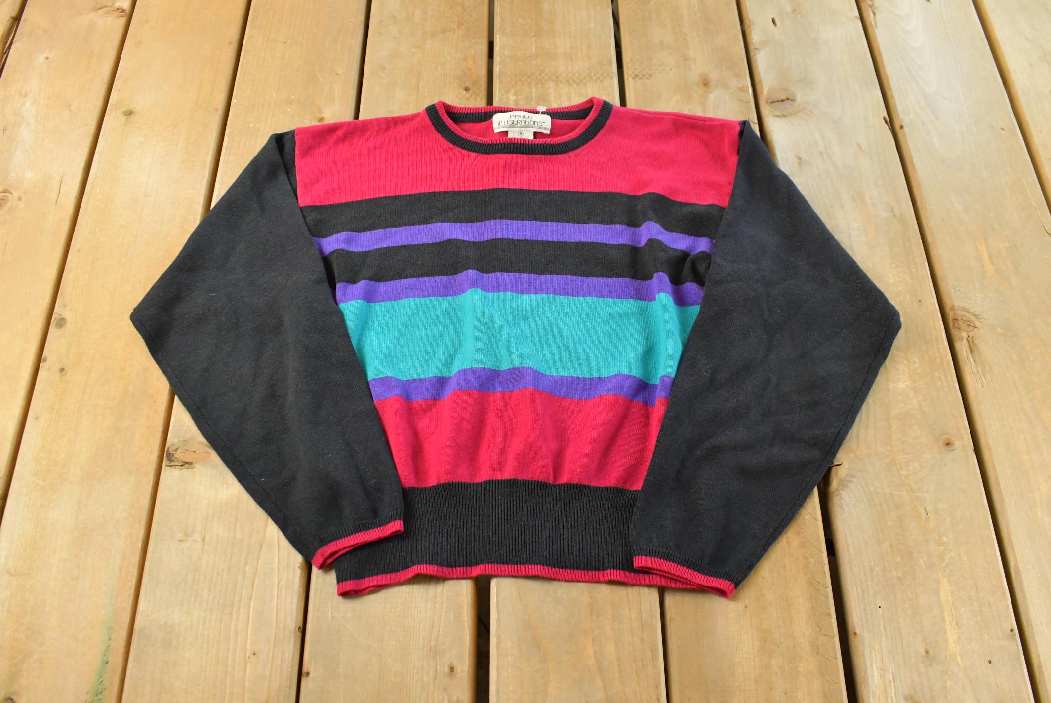 Vintage 1980s Petite Illustrations Color Block Knitted Sweater Men's