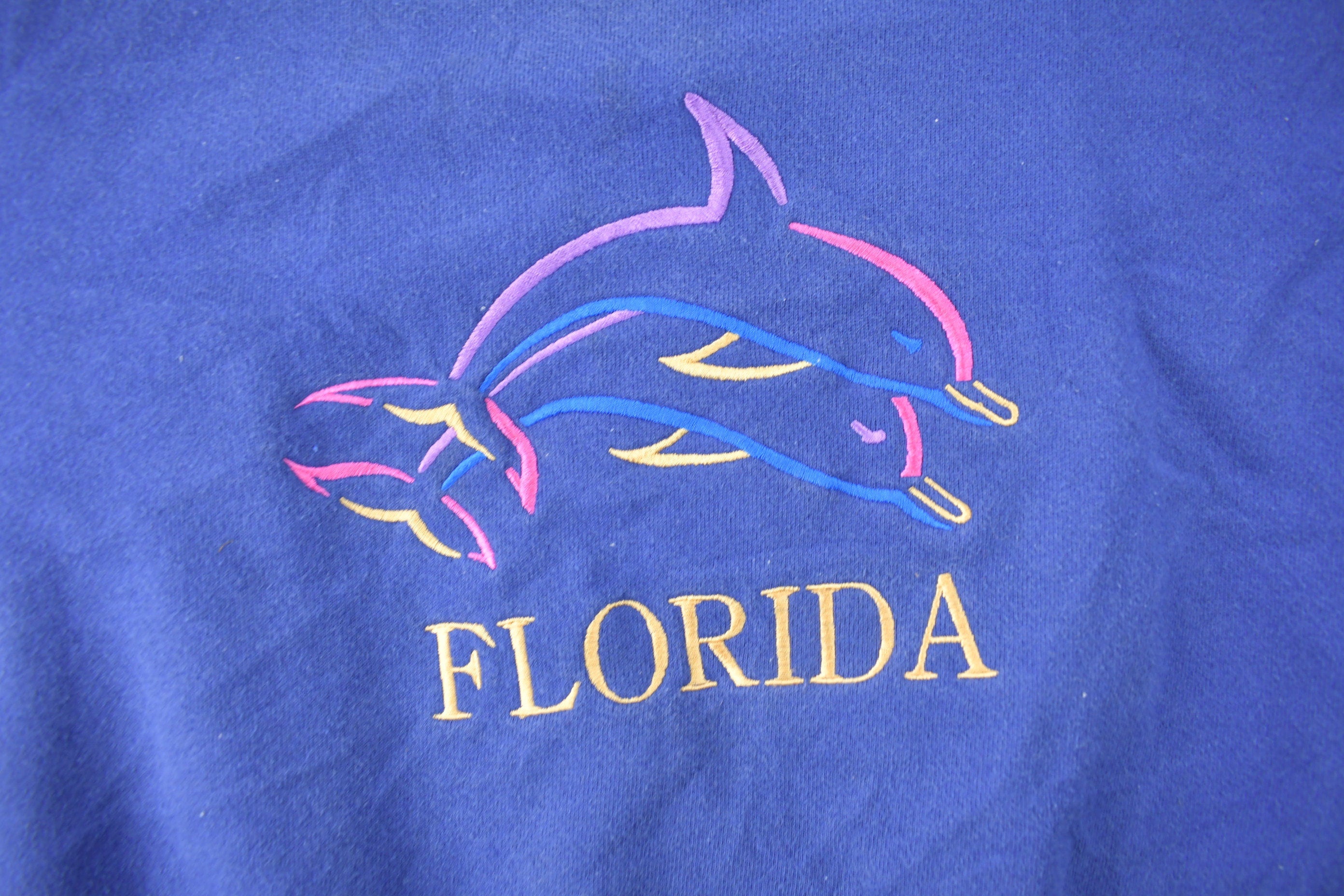 Vintage 1990s Florida Embroidered Dolphin Souvenir Crewneck Sweatshirt Size XL