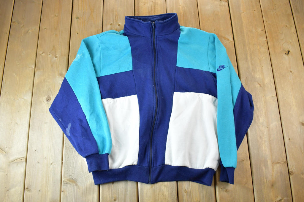 Vintage 1980s Crazy Nike Fleece Embroidered Mini Swoosh Full Zip Mock Neck Sweatshirt