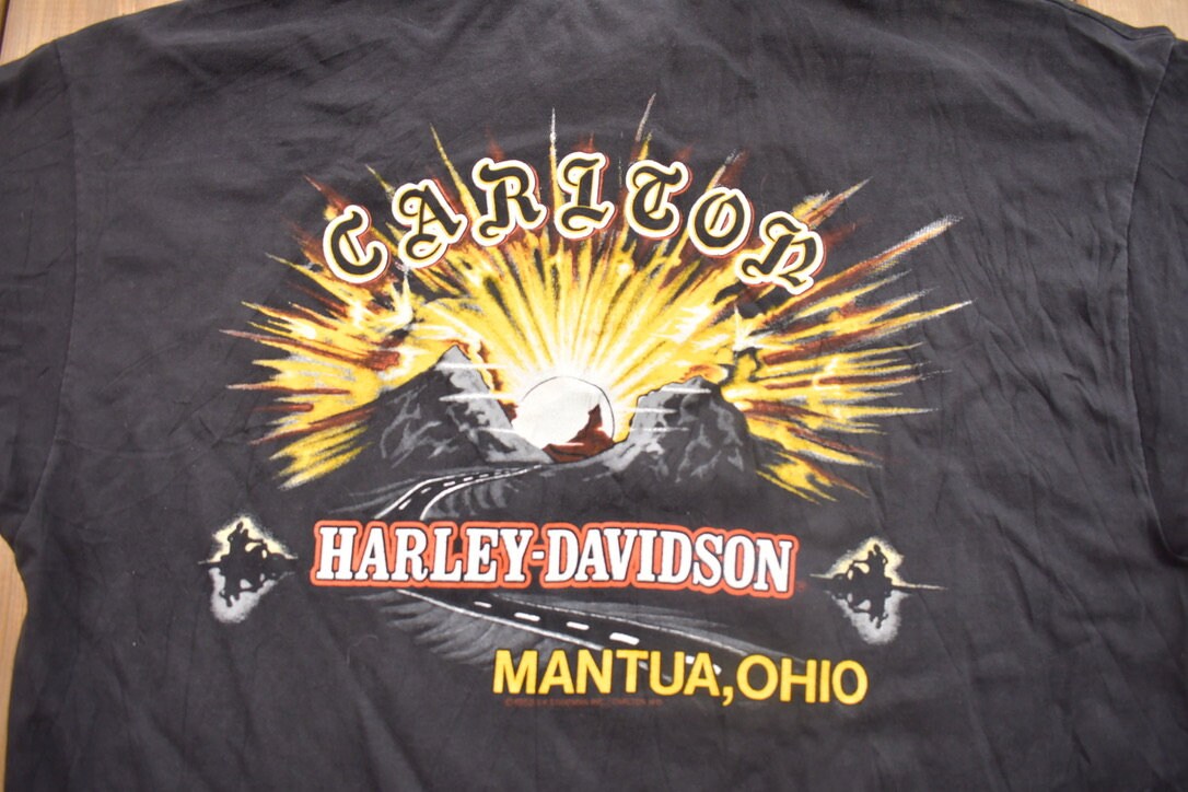 Vintage 1990s Carlton Harley Davidson Mantua Ohio Graphic T-Shirt