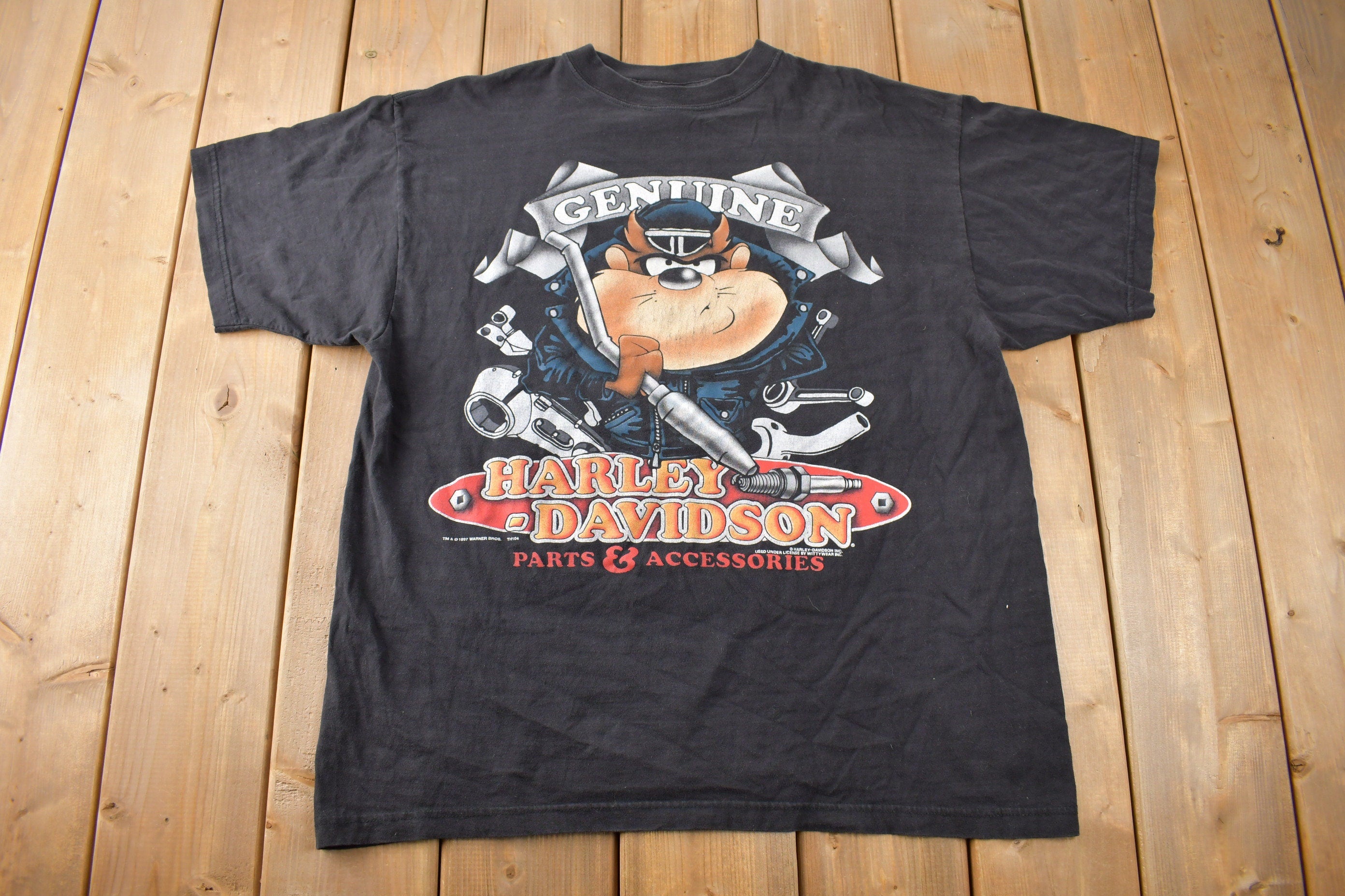 Vintage 1997 Harley Davidson Taz Devil Looney Tunes Graphic T-Shirt Size L