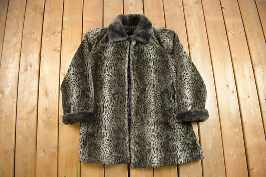 Vintage 1980s Cassini Faux Fur Coat / Leopard Print / Made in USA / Winter Outerwear / Streetwear / Over Coat / 80s Faux Fur