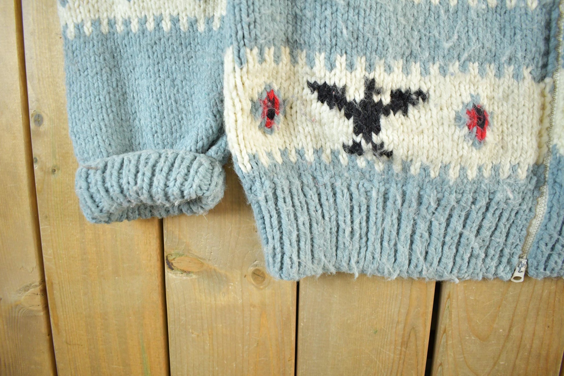 Vintage 1960s Cowichan Hand Knit Shawl Collar Zip Up Sweater Men's 2XL