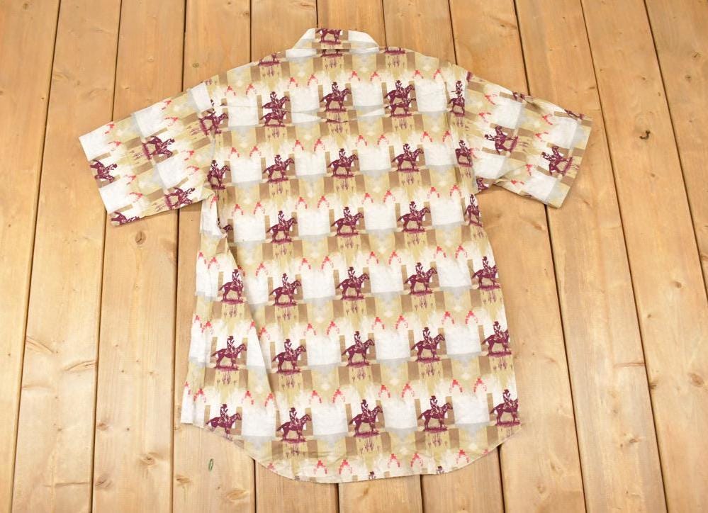 Vintage 1990s Wrangler AOP Cowboy Abstract Button Up Shirt Men's L