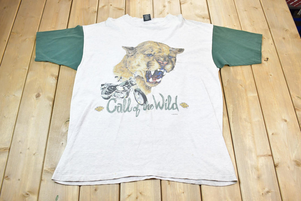 Vintage 1992 Harley Davidson Motorcycles Call Of The Wild Cougar Graphic T-Shirt