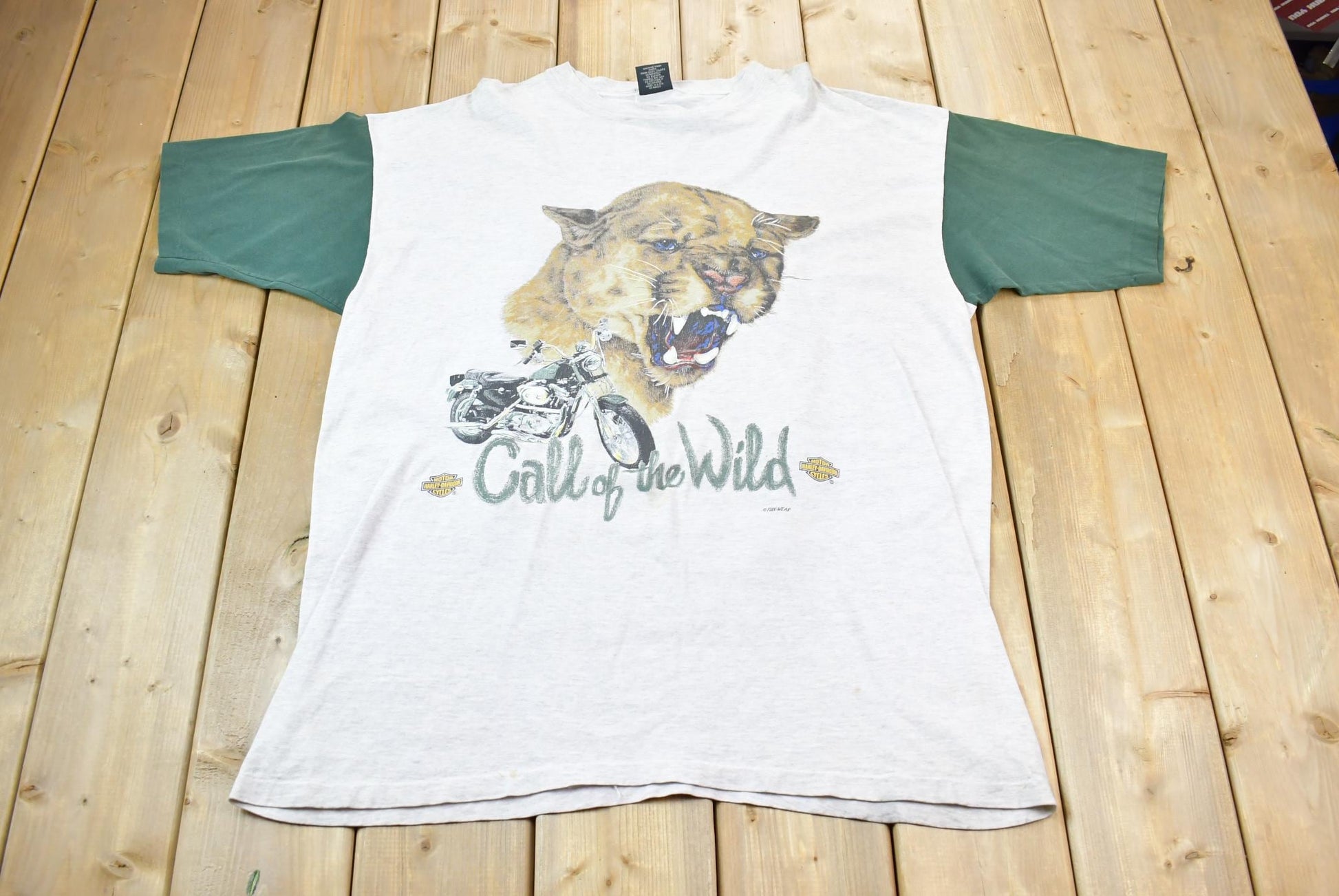 Vintage 1992 Harley Davidson Motorcycles Call Of The Wild Cougar Graphic T-Shirt