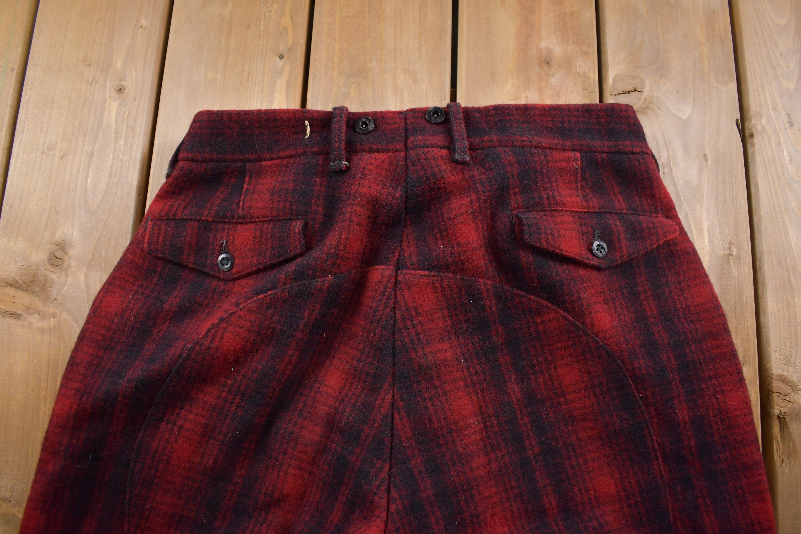 1950s Vintage Woolrich Red Plaid Trousers 37 x 30