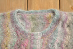 Vintage 1990s Mohair Knitted Sweater / Vintage 90s Crewneck / Pattern Sweater / Abstract Sweater / Vintage Mohair