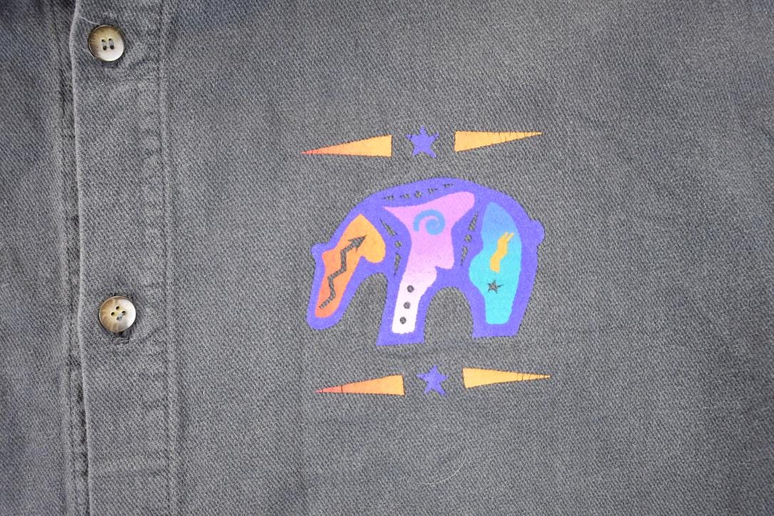 Vintage 1990s Neon Abstract Polar Bear Button Up Shirt Mens M