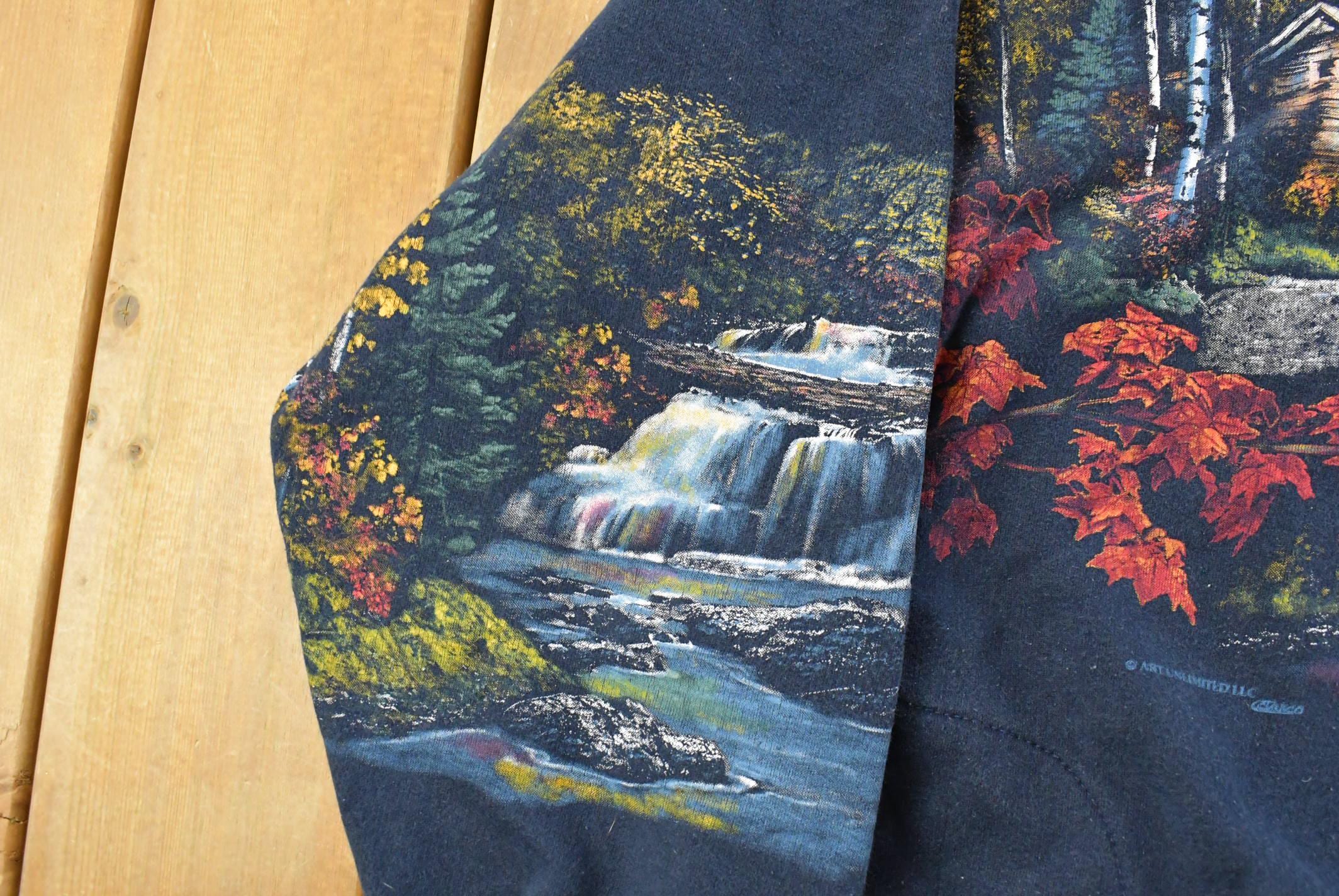 Vintage 1990s Nature Waterfall Graphic Turtleneck Sweatshirt Men's XL / Cottage / Art Unlimited / Wilderness / Made In USA