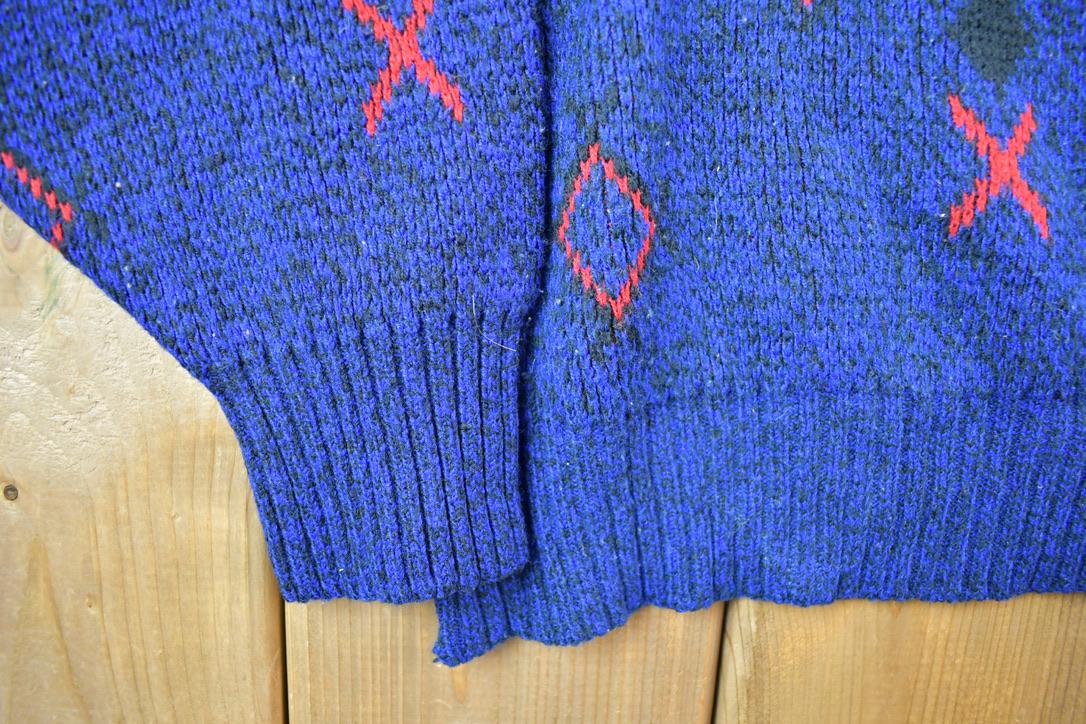 Vintage 1990s Helium Blue Abstract Pattern Knit Crewneck Sweater