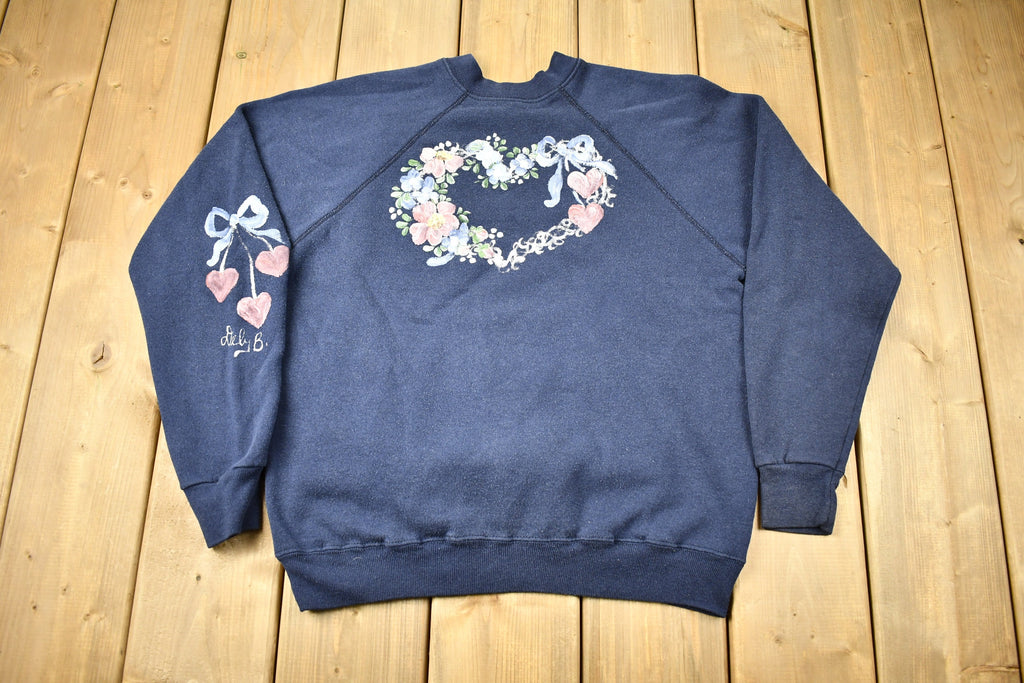Vintage 1980s Cute Heart Graphic Raglan Crewneck