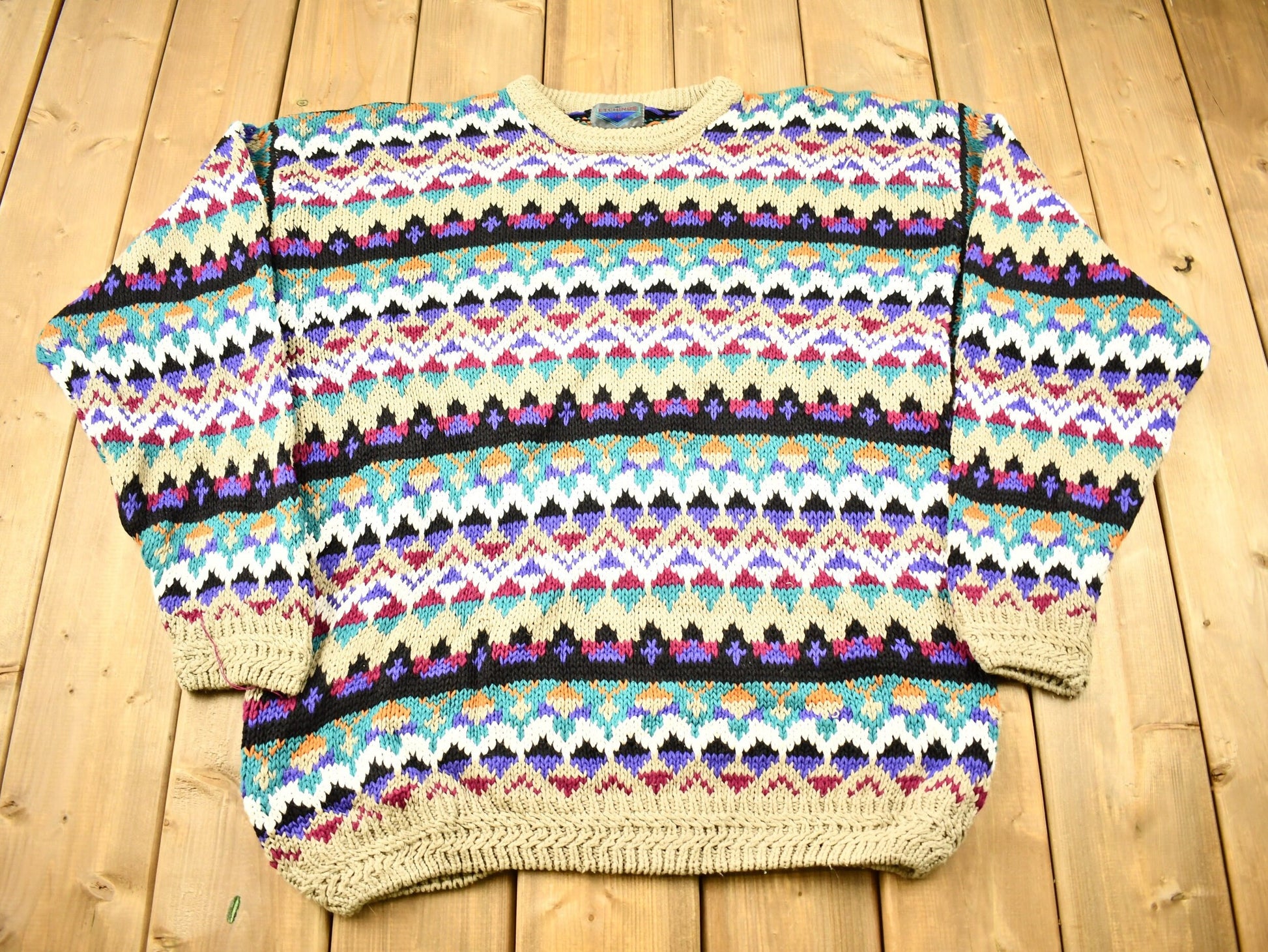 Vintage 1990s All Over Pattern Knitted Crewneck Sweater /
