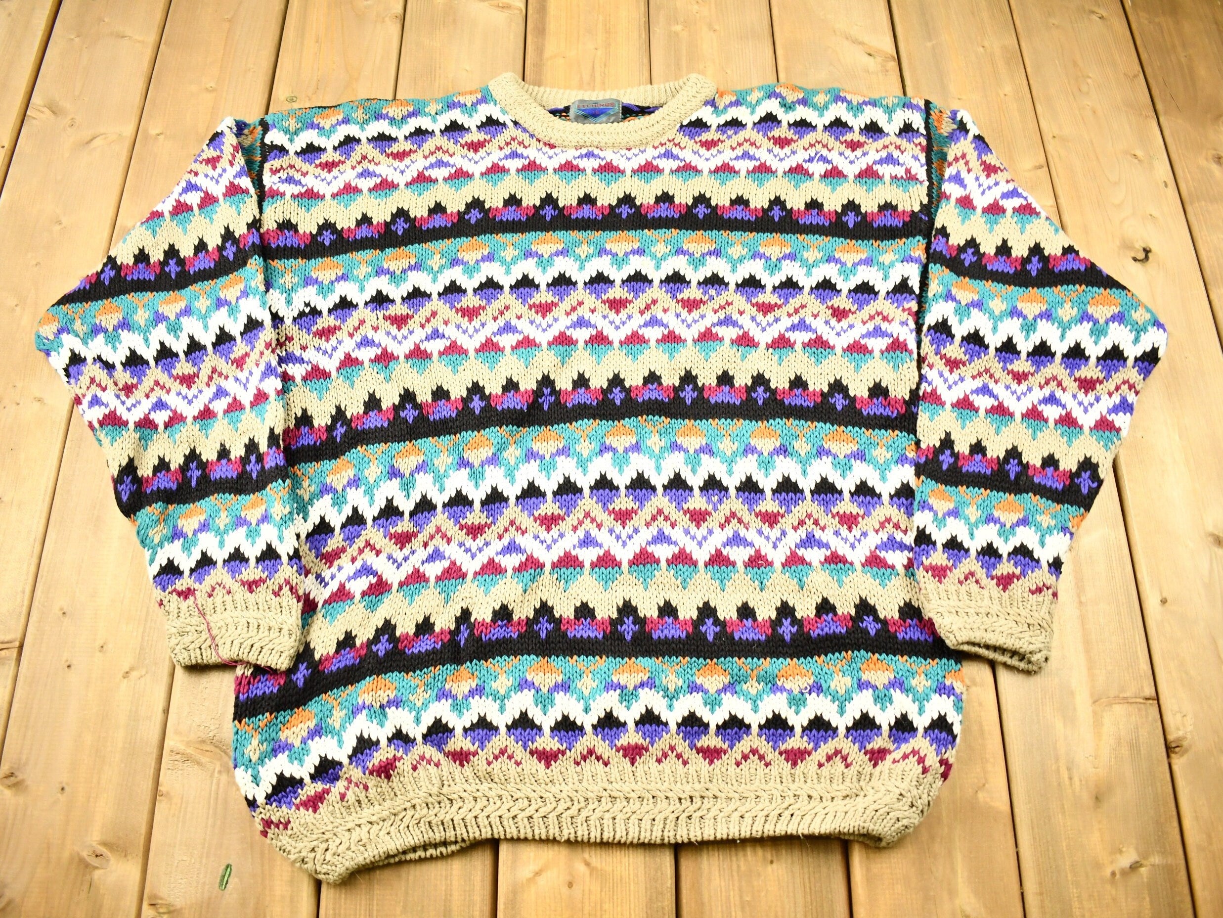 Vintage 1990s All Over Pattern Knitted Crewneck Sweater