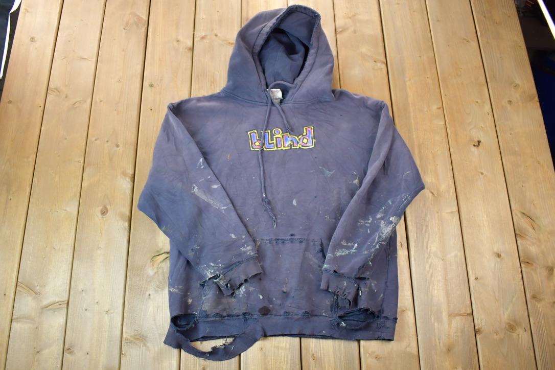 Vintage 1990s Blind Skateboards Distressed Graphic Hoodie / 90s Hoodie / Vintage Sweater / Color Block /