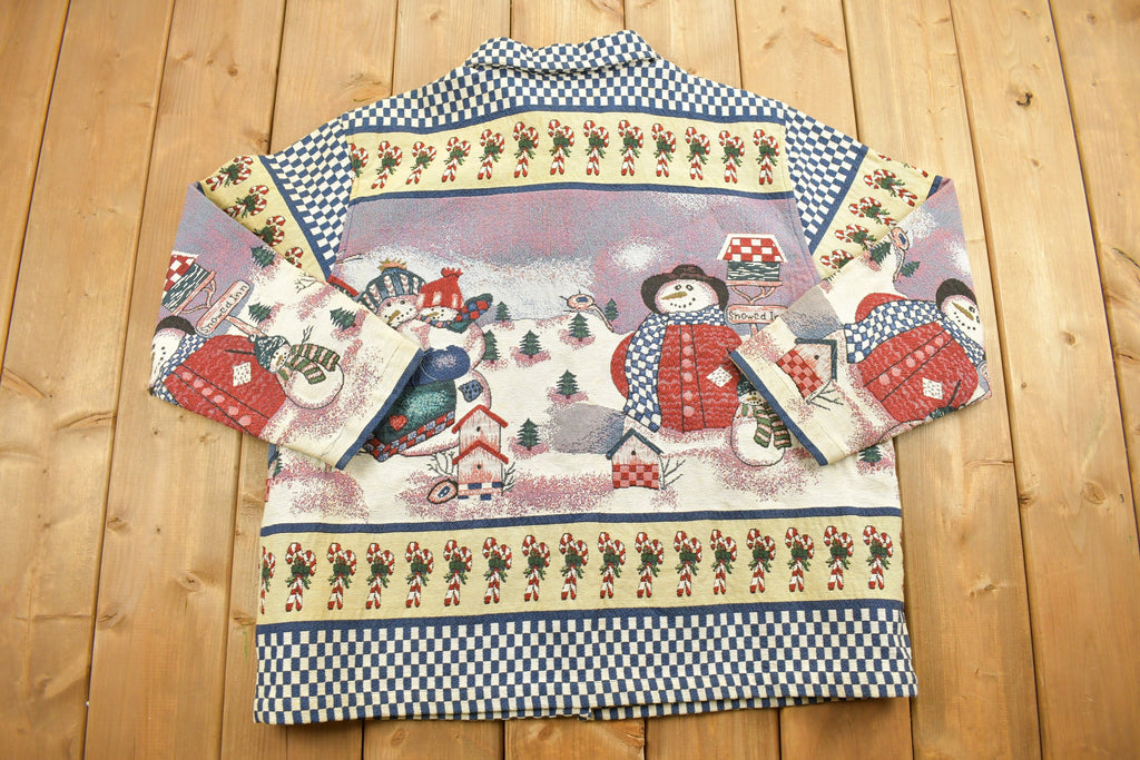 Vintage 1990s Christmas Graphic Patchwork Button Up Jacket