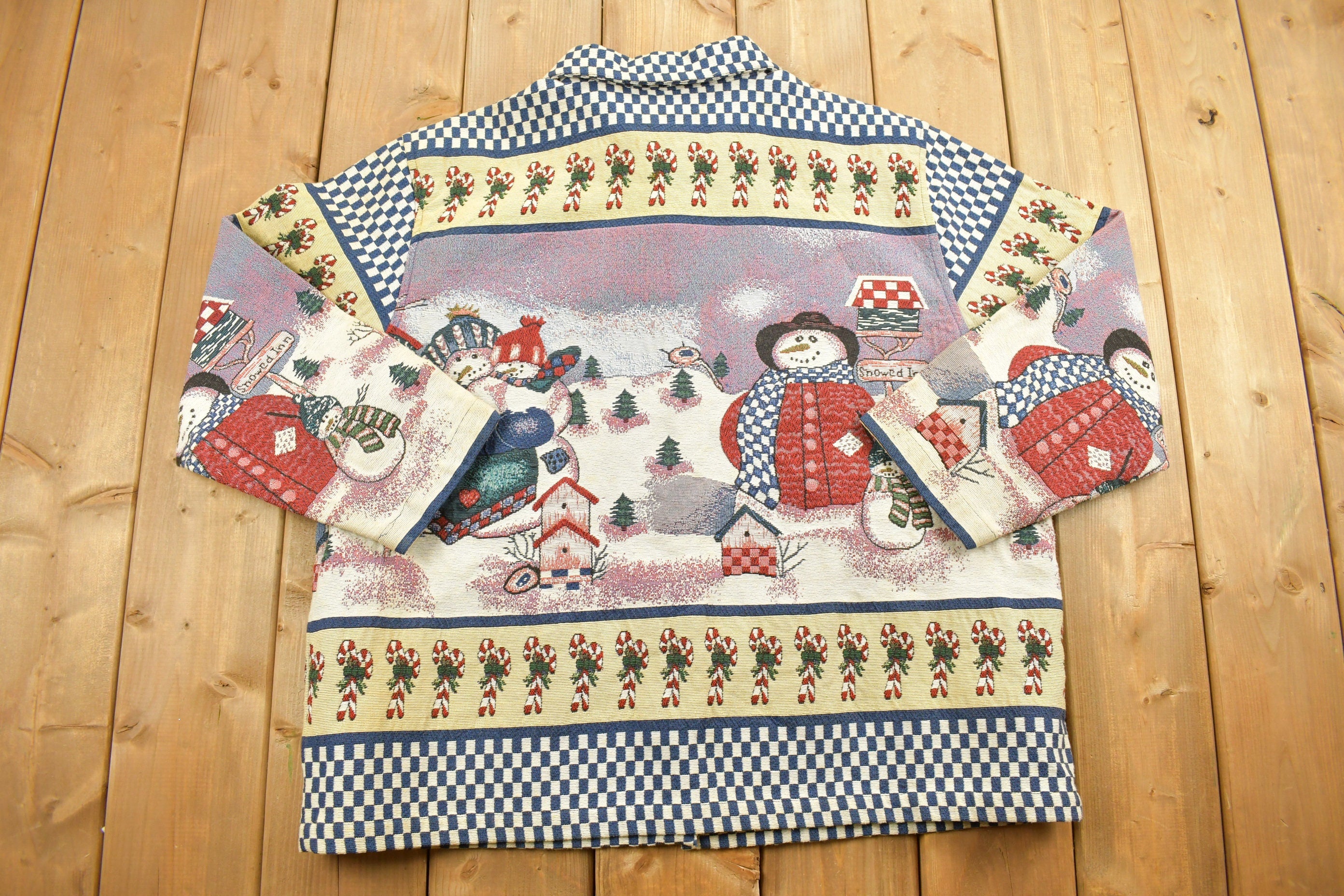 Vintage 1990s Christmas Graphic Patchwork Button Up Jacket