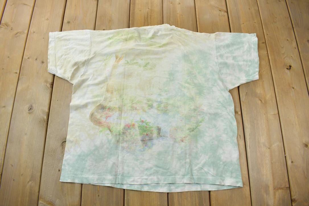Vintage 1990s Rainforest Preserve Paradise Single Stitch Graphic Tie Dye T-Shirt Made In USA