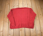Vintage 1990s Eddie Bauer Red 3D Cable Knit Crewneck Sweater  Vintage 90s Crewneck  Abstract Patterns  Streetwear  Made In USA