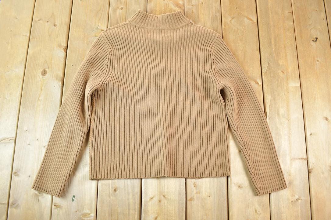 Vintage 1980s Lisa International Knit Abstract Pattern Suede Patch Crewneck Sweater Mens S